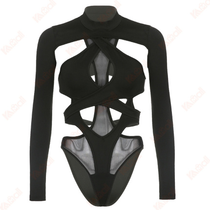 black turtleneck bodysuit lace hollow